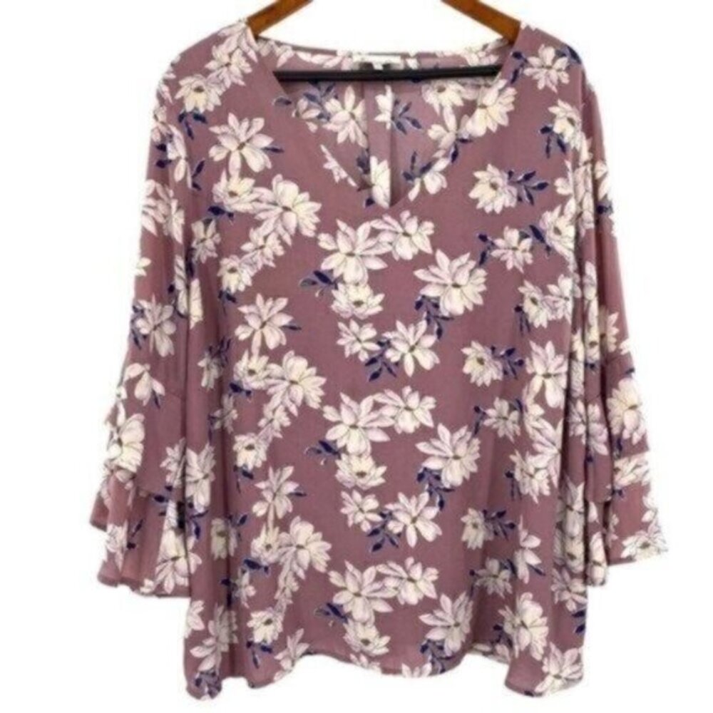 Skies Are Blue Women’s Pink Floral Blouse Top